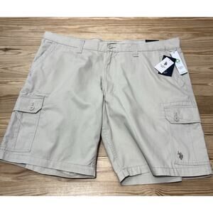 Men's U.S. Polo Assn 6-Pocket Cargo Shorts Khaki Tan 11" Inseam No Stretch Sz 46